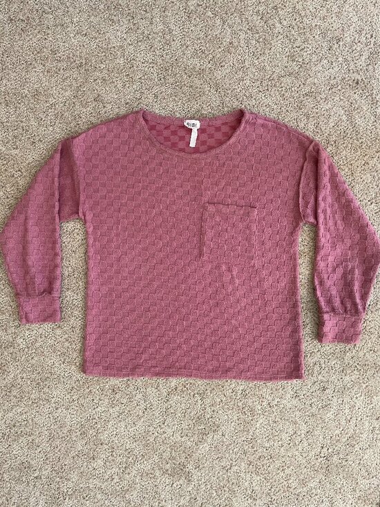 BiBi Sweaters - Cozy Checkered Pink Crew Sweater